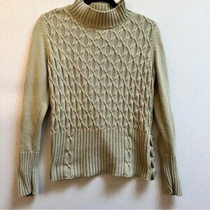 Tribal cotton cable knit mock neck sweater Sz M
